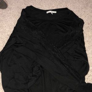 Black long sleeve soft t-shirt with lace sleeves